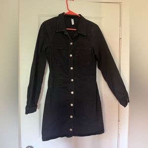 Zara black denim long sleeve button up minidress. Large.